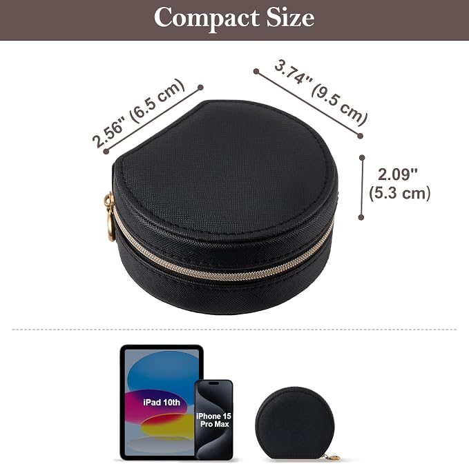 ProCase Travel Size Jewelry Box, Mini Portable Seashell-Shaped Jewelry Case with Mirror, 2 Layer Organizer in PU Leather for Women -Black - Image 6