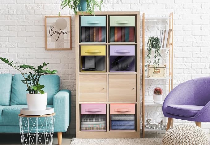 Sorbus 13 Inch Storage Bins with Clear Window - 6 Foldable Baskets for Organizing Clothes, Toys, Books - Sturdy Collapsible Fabric Storage Cubes with Handle - Storage Baskets for Shelves, Closets - Image 7