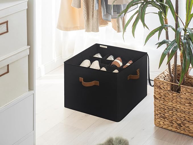 StorageWorks Shoe Organizer for Closet, Fits up to 16 Pairs, Shoe Cubby Storage Containers with Adjustable Dividers and Clear Cover, Black - Image 8