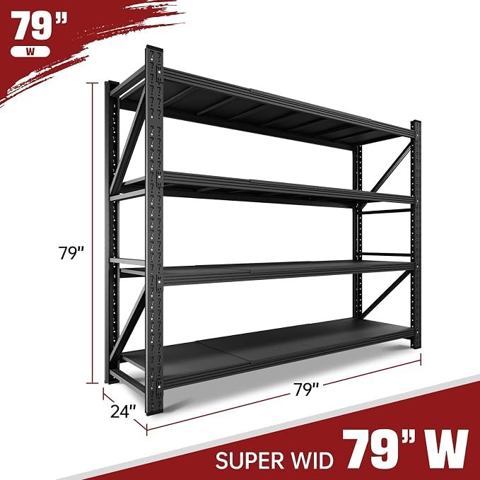 RAVIGIN 7000LBS Storage Shelves,79" W Garage Shelving Heavy Duty Metal Adjustable Garage Shelves, Shelving Units Industrial Shelving for Warehouse,79" W x 24" D x 79" H,Black - Image 2