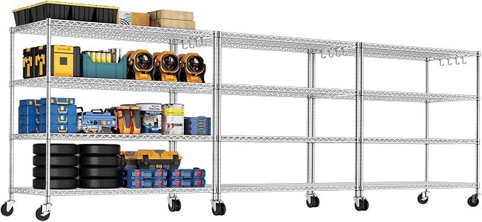 PrimeZone 4 Tier 55.5" Wx24 Dx76 H Wire Shelving with Wheels 2400lbs NSF Certified Storage Shelves Heavy Duty Metal Shelf Adjustable Rolling Rack Commercial Garage Restaurant Warehouse Chrome 3Pack by PrimeZone