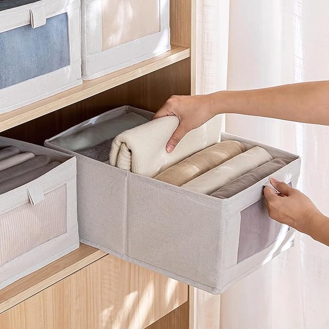 Linen Closet Organizers And Storage, 10 Pack Closet Storage Bins Linen Closet Baskets for Closet Organization Foldable Closet Organizer Bins with Clear Window For Organizing Clothing, Shelves, Jeans - Image 4