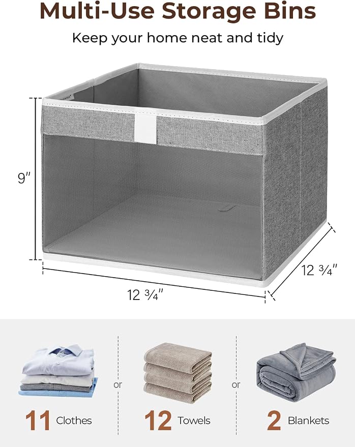 StorageWorks Closet Storage Bins, Large Storage Baskets with Clear Window and Handles, Foldable Fabric Organizer for Clothes, Shelves, Gray, 3 Pack - Image 2