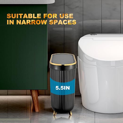 Supteron Bathroom Trash Can with Lid 3.1 Gallon Narrow Trash Can Small Plastic Trash Bin 12 Liter Rectangular Plastic Garbage Can with Press Type Lid for Bedroom Bathroom - Image 6