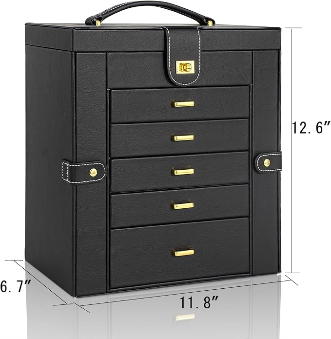AKOZLIN Huge Jewelry Box Organizer Functional Extra Large Leather Jewelry Storage Case for Women Girls Ring Necklace Earring Bracelet Holder Organizer with Mirror Black - Image 8