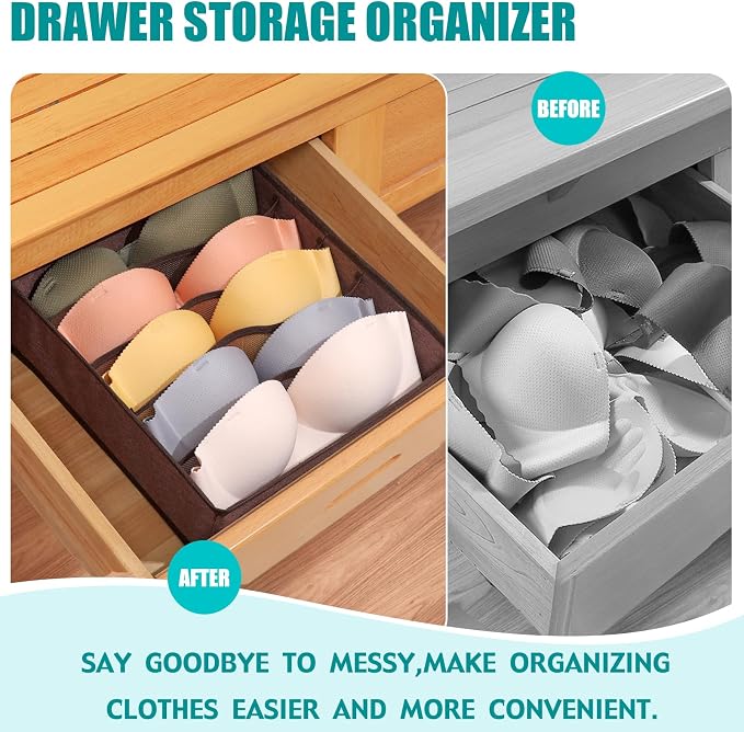 Drawer under Cabinet Clothes Organizer 5 Cell Foldable Storage Cubes Underwear Drawer Organizer Dividers Storage Boxes for Bra, Underwear（Coffee） - Image 4