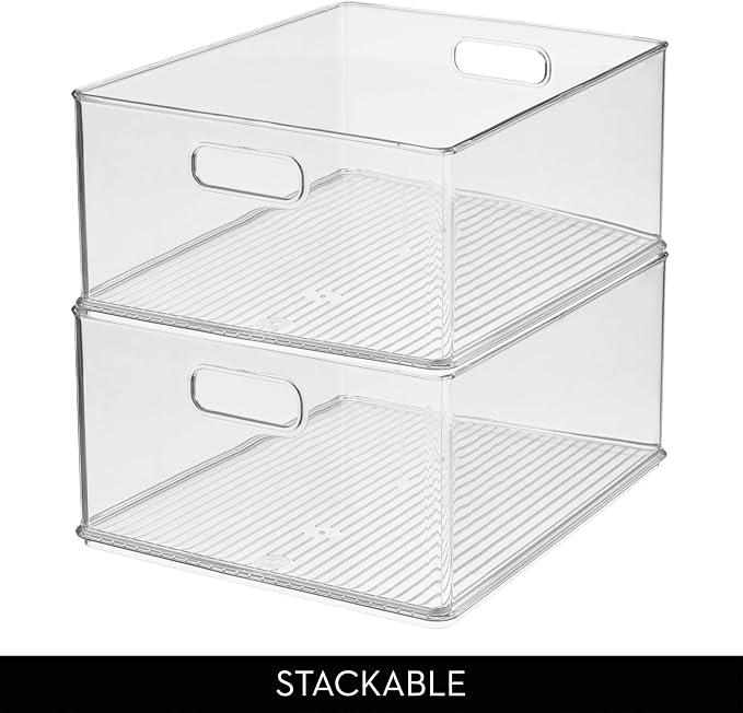 iDesign Recycled Plastic Stackable Storage Bin with Handles - Clear - Image 5