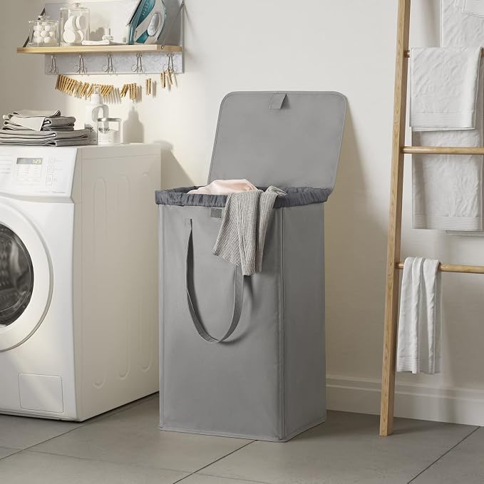 WOWLIVE 100L Laundry Hamper with Lid, Large Foldbale Laundry Basket with 2 Removable Bags and Handles, Tall Collapsible Dirty Clothes Hamper for Laundry Room, Bathroom, Dorm (Grey) - Image 2