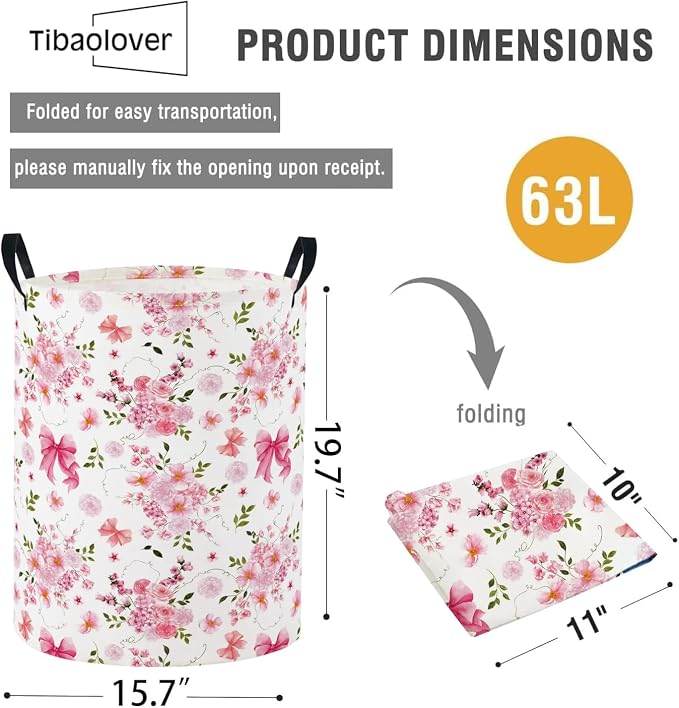 Baby Laundry Basket Baby Nursery Hamper Kids Laundry Basket Toy Storage Bin for Boys Room Decor Gift Baskets for Bedroom Bathroom(Bowknot Flower) - Image 2