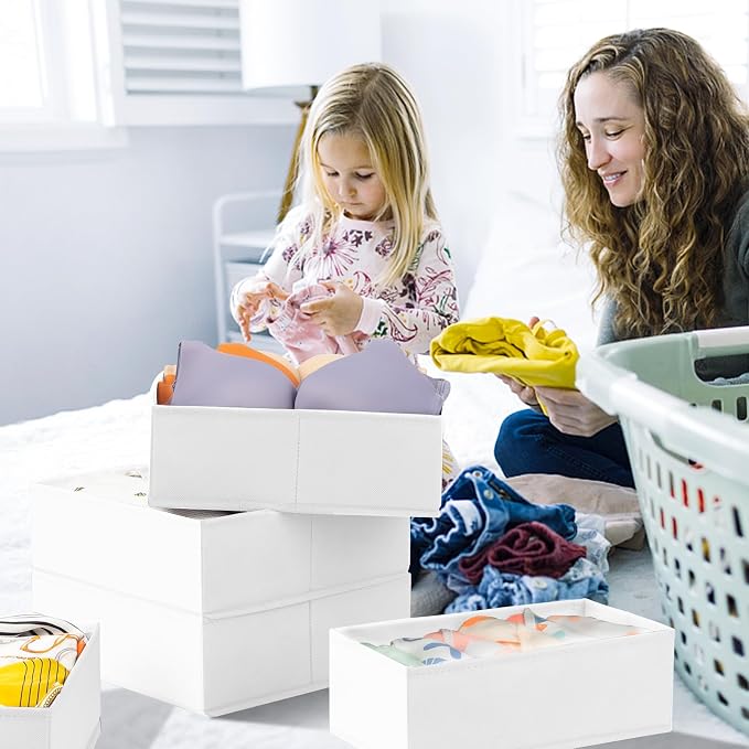 Criusia Drawer Organizer Clothes 6 Pack White- Dresser Organizer Bins for Closet Bedroom - Baby Clothes Organizers and Storage for Nursery Organization -Sock Underwear Drawer Organizer Divider - Image 7