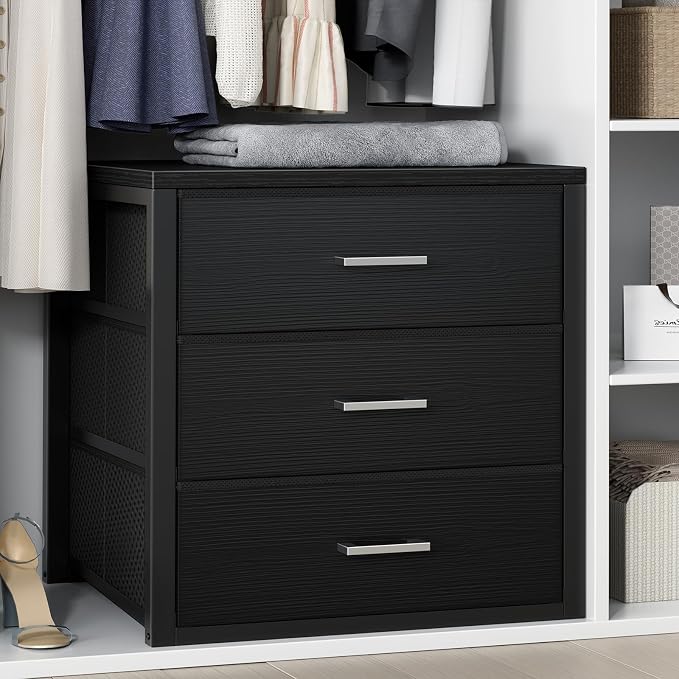 BOLUO Closet Drawers Black 3 Drawer Dresser for Closet Organizers and Storage Bedroom Dorm Modern by BOLUO
