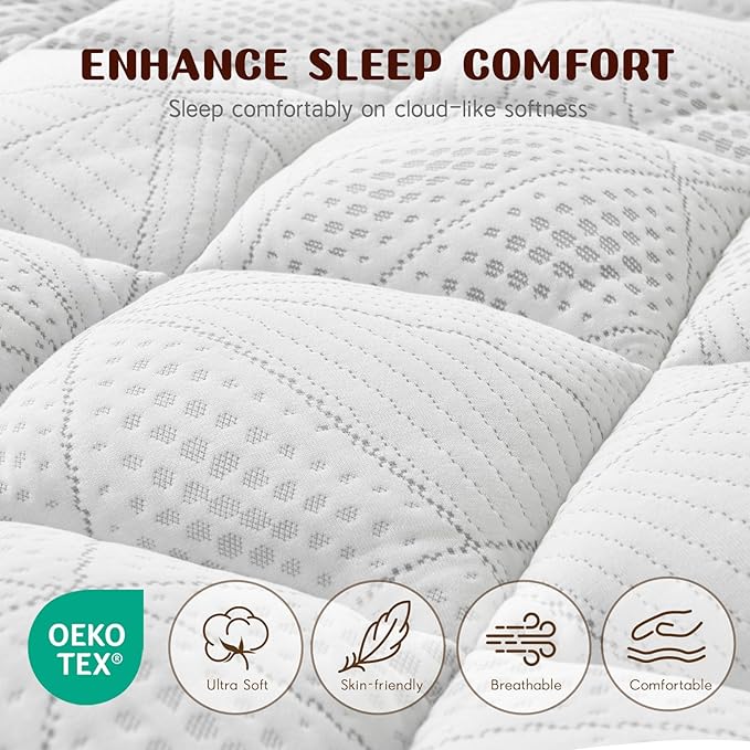 King Size Mattress Topper, Thick Quilted Fitted Mattress Pad Cover Breathable Bamboo Viscose Cooling Mattress Protector with 6-18 Inch Deep Pocket, Machine Washable (78x80 Inches, White)