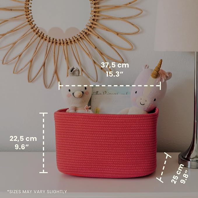 OrganiHaus Red Rainbow Basket - Colorful Woven Storage Basket for Playroom, Nursery & Classroom Decor & Toy Storage, 15x9x10 - Image 2