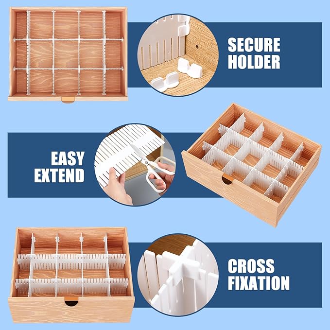 Blosssound 15 Pcs 5.12 Tall Drawer Divider Adjustable Drawer Organizer DIY Ultra Deep Storage Organizer Separator with Fixed Buckle for Underwear Socks Dormitory Office Kitchen Bedroom(White) - Image 4