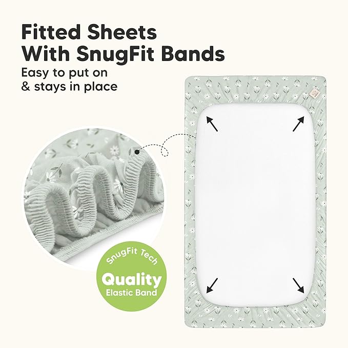 2-Pack Waterproof Baby Crib Sheets for Boys, Girls - 52x28 Viscose Derived from Bamboo Toddler Bed Sheet Neutral, Fitted Crib Mattress Protector Cover for Baby Bedding, Soft & Gentle (Daisies)