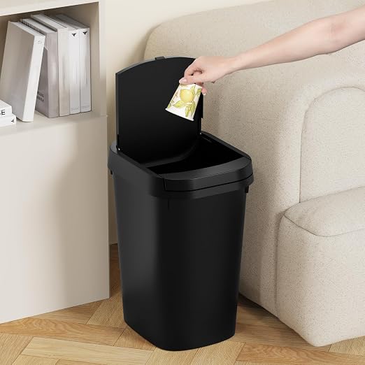 KSSKSS 3 Pack Bathroom Small Trash Can with Lid, 2.6 Gallon Slim Garbage Bin with Pop-Up Lid, 10L Plastic Wastebasket for Bedroom, Office, Kitchen, Toilet (Matte Black) - Image 2