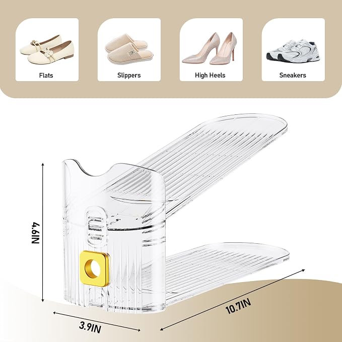 FENRUNXU Shoe Slots Organizer for Closet, Shoe Stacker Organizer Double Layer Stack Shoe Rack, Shoe Display Shelf 50% Space Saver Storage Holder for Closet, 12PACK - Image 7