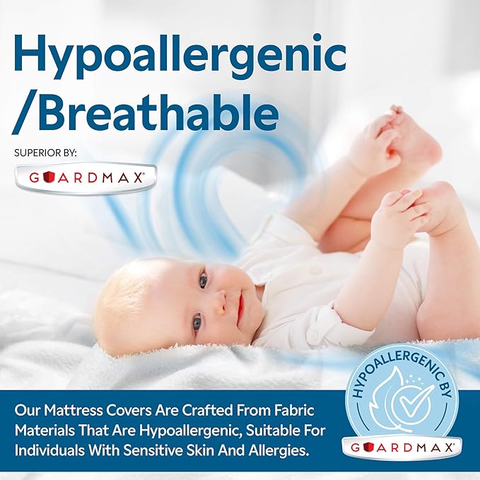Guardmax Terry Cotton Cot Size Mattress Protector - Waterproof & Dust Mite Proof Mattress Cover with Stretchable Pockets - Soft, Comfortable, & Noiseless Waterproof Fitted Sheet.(33 x 75 X 12)
