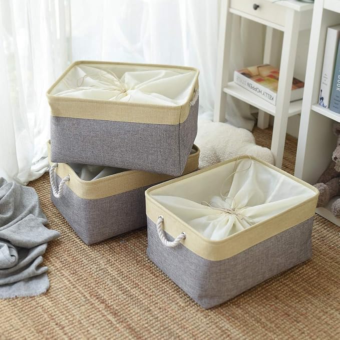 TheWarmHome Storage Baskets for Organizing, Extra Large-3Pack, 17.7L×13.8W×9.8H inch Large Sturdy Storage Bins, Decorative Storage Baskets for Shelves Closet Nursery (Gold&Grey) - Image 9