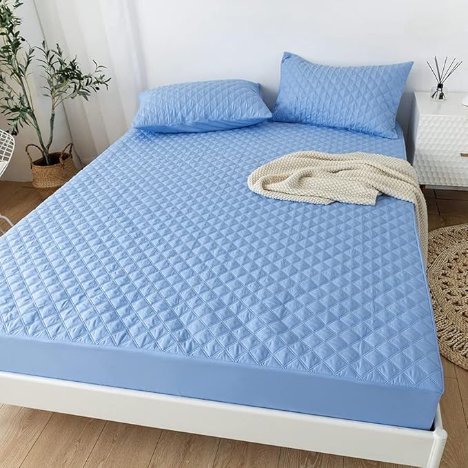 vctops Quilted Fitted Sheet Waterproof Mattress Protector Pad Ultra Soft Elastic Fitted Deep Pocket Bed Cover (Sky Blue, Full)
