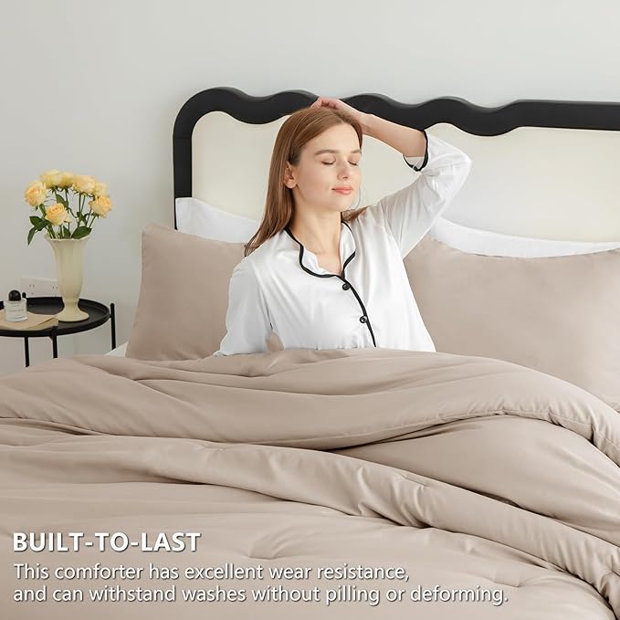 CozyLux King Size Comforter Set Wheat, 3 Pieces Solid Comforters King Size Breathable Quilted Bedding Sets, Luxury Soft Lightweight Bed Set with Down Alternative Comforter and 2 Pillowcases All Season