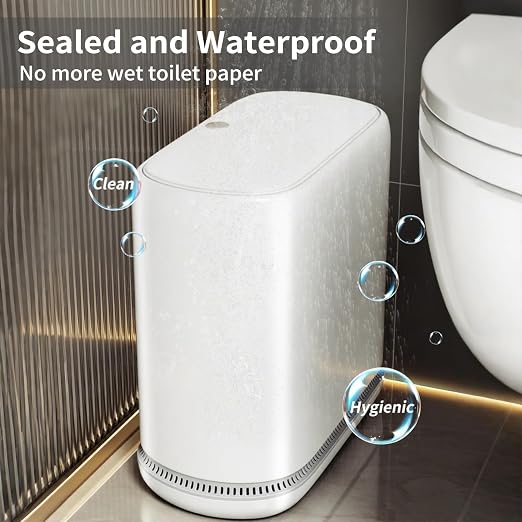 Bathroom Trash Can with Lid, 3 Gallon Small Slim Garbage Bin with Auto-Adsorption & 75 Bags (5 Rolls), Mini Waste Basket Dog Proof for Bathroom, Kitchen, Office, Bedroom, Laundry, Toilet, Rv, White - Image 7