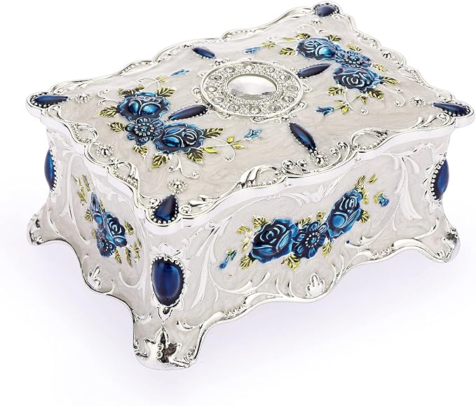Hipiwe Vintage Metal Jewelry Box Trinket Organizer Box Jewelry Organizer for Women Jewelry Display Home Decor Unique Gift Silvery Medium by Hipiwe