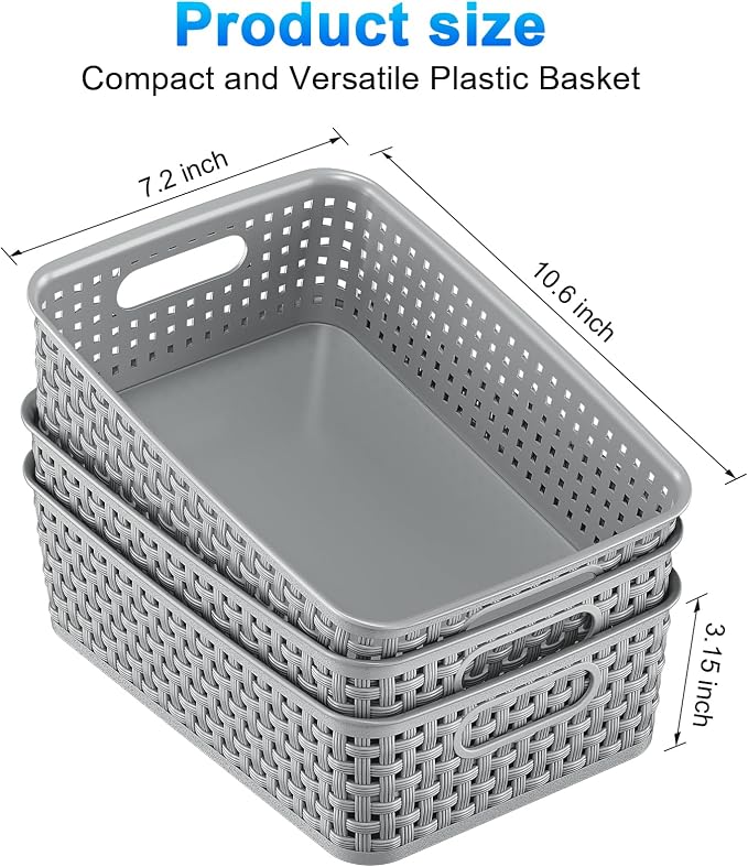 12 Pack Plastic Storage Baskets, Small Baskets for Organizing, Plastic Storage Bins Wicker Pantry Organizer Bins Household Toys for Laundry Room, Bedrooms, Kitchens, Cabinets, Countertops - Image 4