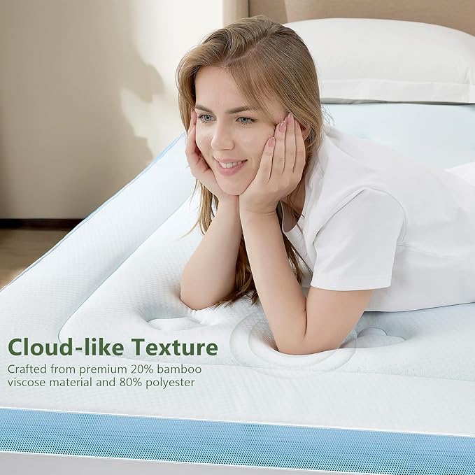 Hansleep California King Mattress Topper Memory Foam, California King Foam Mattress Topper Viscose Derived from Bamboo, Cal King Size Bed Mattress Pad Cover for Back Pain Relief, 72" x 84", White