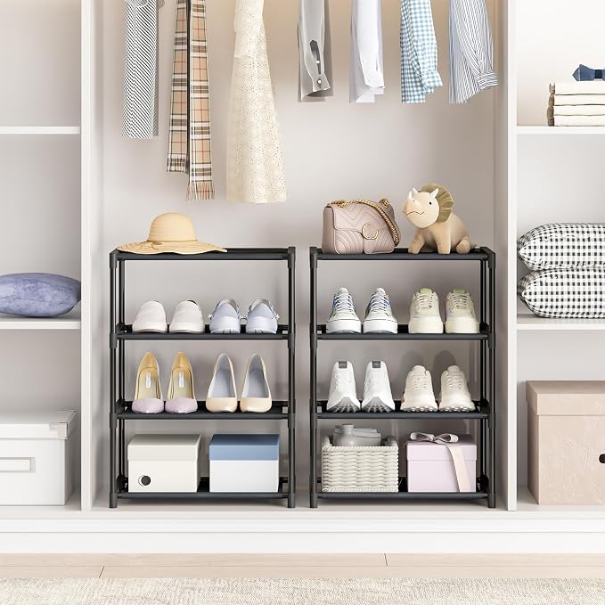 Autonomier 4 Tier Extra Small Shoe Rack (16.3" Wide), Narrow Stackable Kids Toddler Adult Shoe Storage Organizer Shelf for Closet Floor Entryway Bedroom, Space Saver Shoe Rack Organization Shelves - Image 7