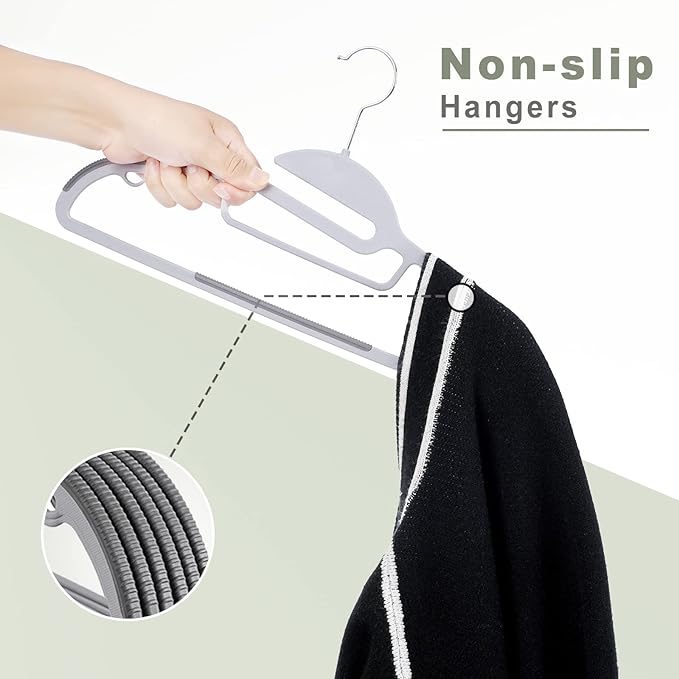 BAGAIL Plastic Hangers 50 Pack with Non-Slip Design,0.2 Inches Thick, 360°Swivel Hook Space Saving Organizer for Bedroom Closet,Shirts,Pants(Grey- S Shaped) - Image 5