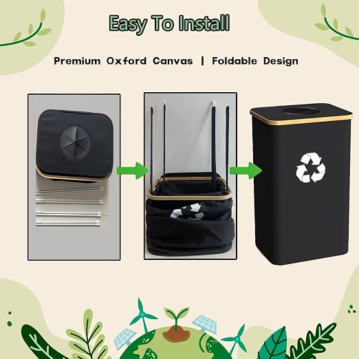 Recycling Bin for Kitchen Indoor Home, Large 26 Gallon 100L Recycle Bin with Lid Removeable Reusable Inner Bag Bottle Can Glass Waste Plastice Stickers,Black - Image 2