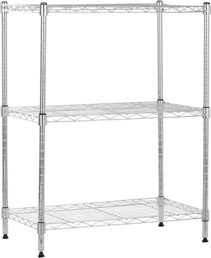 Amazon Basics 3-Shelf Adjustable Heavy Duty Steel Wire Shelving Rack with Chrome Finish, No-Tool Assembly, 250 lbs per Shelf, 23.2" L x 13.4" W x 30" H by AmazonBasics