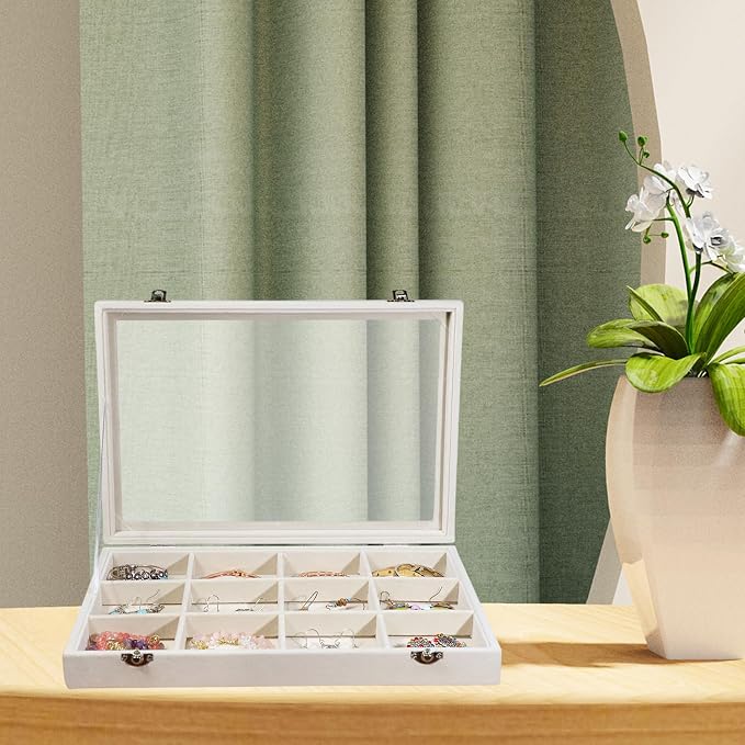 Stratalife Jewelry Organizer Bracelet Organizer Storage Box 12 Grid Stackable Jewelry Tray with Lid Velvet Jewelry Box for Drawer Necklace Bracelet Display Storage Organizer Box (Beige) - Image 4