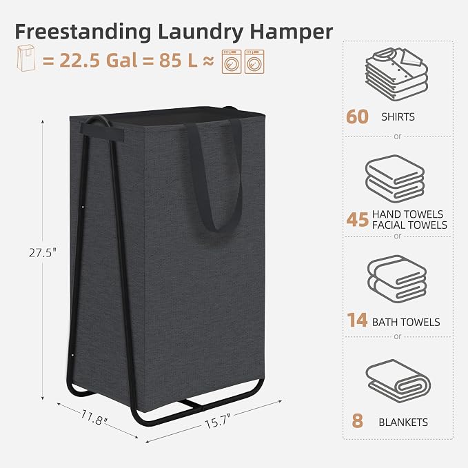STORAGE MANIAC Laundry Hamper with Metal Rack, Large Laundry Basket with Triangle Frame, Collapsible Dirty Clothes Hamper with Handles for Dorm, College, Small Space, Closet, Bedroom, Black - Image 5