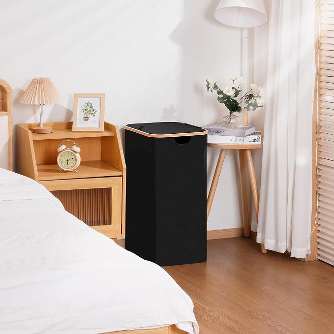 Vincona Slim Laundry Basket with Lid, Narrow Dirty Clothes Hampers for Laundry with Handle, Skinny Laundry Bin for Laundry Room, Dorm, Bedroom and Bathroom, 26.4 Gallon (100L) Black - Image 4