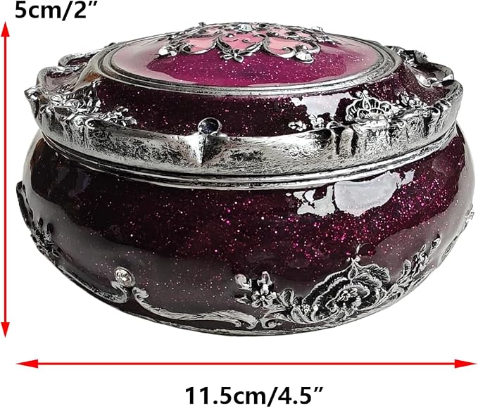Handcrafted Round Jewelry Box - Vintage Rose Treasure Box with Carved Floral Lid, Elegant Organizer for Rings, Earrings, Necklaces and Bracelets, Romantic Gift for Wedding and Anniversary - Image 6