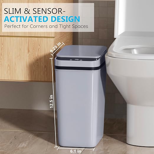 jinligogo 3Pack Bathroom Small Trash Can with Lid, 2.6 Gallon Touchless Automatic Garbage Can Slim Waterproof Motion Sensor Smart Trash Bin for Bedroom, Office, Living Room White/Black/Grey - Image 3