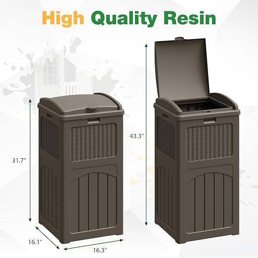 Flamaker 30 Gallon Trash Can, Resin Outdoor Garbage Can with Lid, Waterproof Hideaway Patio Waste Bins for Outside Use (2 Pack, Deep Brown) - Image 5