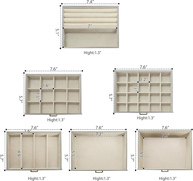 AKOZLIN Extra Large 6-Tier Jewelry Box Organizer Functional Huge, 5 Drawers Leather Jewelry Storage Case for Women Girls Ring Necklace Earring Bracelet Holder Organizer with Mirror Grey - Image 7