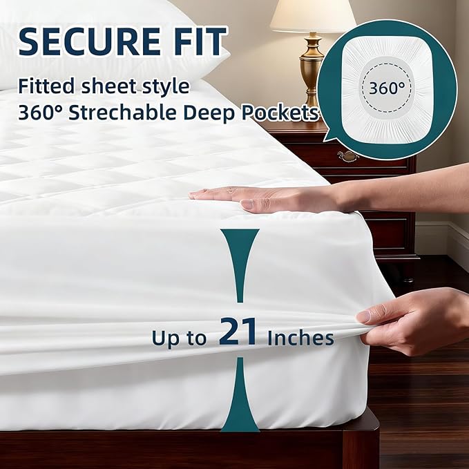 2 Pack Waterproof Mattress Protector King Size, All-fit-One Soft Noiseless Bed Mattress Cover with Deep Pocket 8-21", Washable for Bedwetting, Cool Sleep，Suitable for Home Bedroom Hotel, White