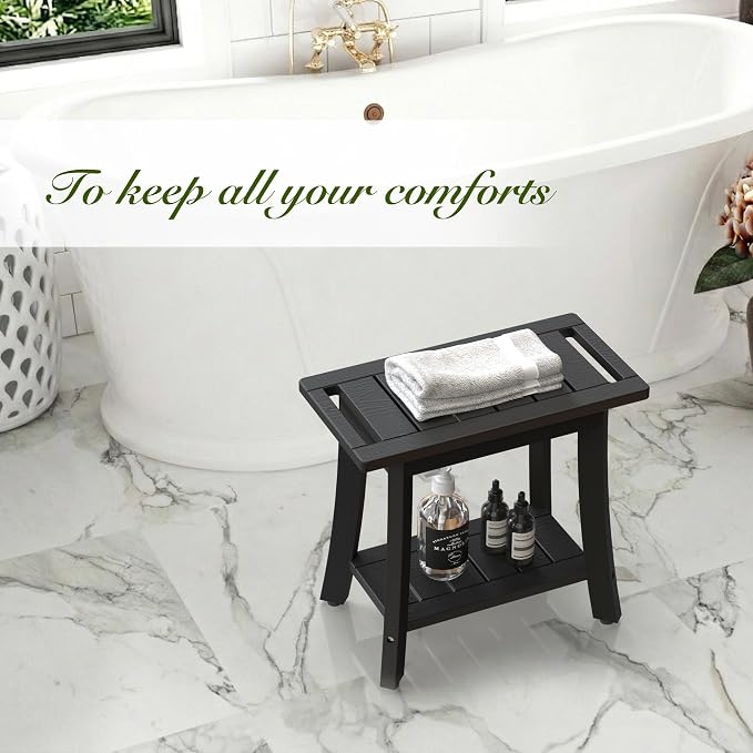 HIPS Shower Bench Inside Shower Stool with Storage Shelf, Waterproof Spa Bath Chair for Bathroom, Seat or Organizer for Living Room, Bedroom - Great for All Ages Unisex Elderly (Medium, Black) - Image 2