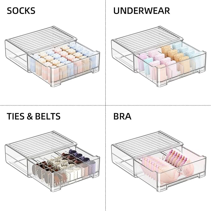 Underwear Drawer Organizer with Dividers, 24 Cell Stackable Sock Organizer for Closet, Plastic Underwear Storage Drawer for Closet, Bra Organizer for Baby Clothes, Panties, Belts, Ties, Scarf - Image 5