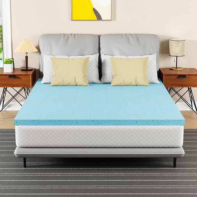 PayLessHere 2 Inch Gel Memory Foam Mattress Topper/Gel Infused Queen Mattress Topper/CertiPUR-US Certified/Easy to Clean,Blue