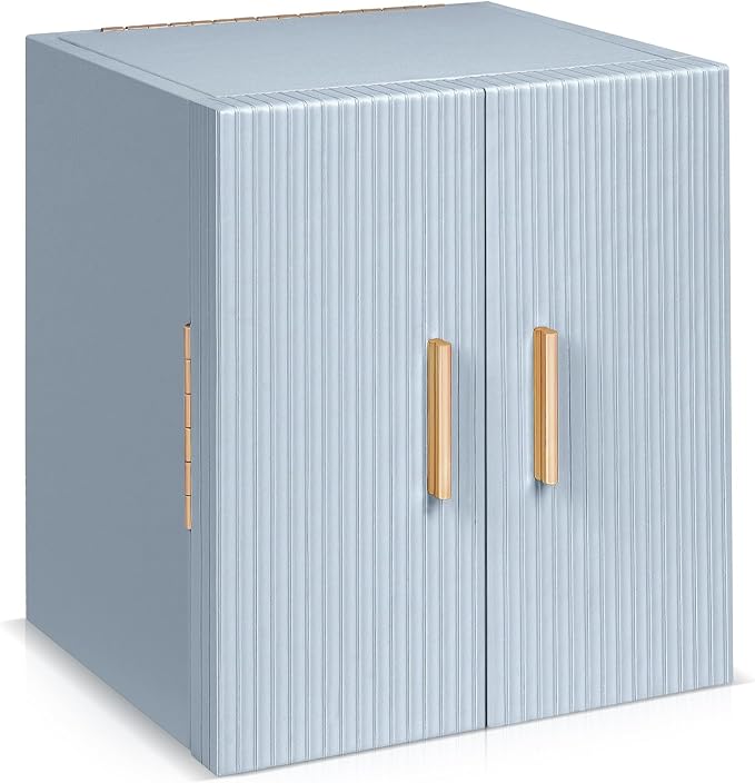 Dajasan Large Jewelry Box Organizer, Jewelry Storage Organizer with 3 Drawers, Huge Jewelry Box with Mirror for Women Girls, Double Door, Textured PU Leather, Gift Idea, Stylish (Blue + Gold) by DAJASAN
