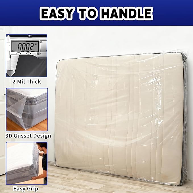 TopSoon 2PK Clear Plastic Mattress Bag - Moving & Storage Cover for Mattress or Box Spring - Heavy-Duty Disposal Supplies (2mil, King)