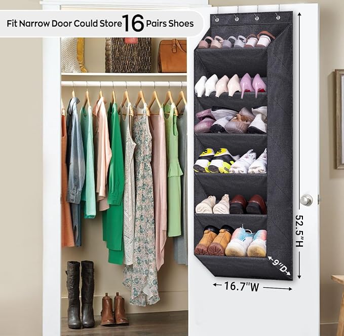 SLEEPING LAMB Shoe Rack for Door with Large Deep Pocket, Hanging Door Shoe Organizer for Closet Hanger, Dorm and Narrow Sneaker Storage Holder, Black - Image 2