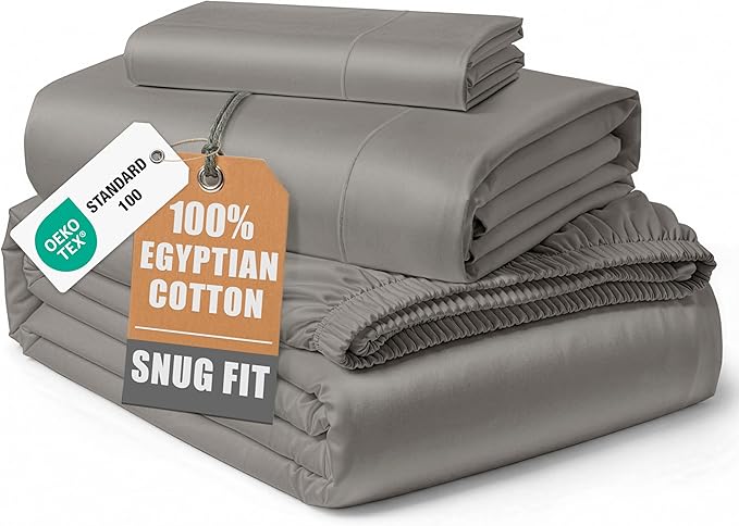LANE LINEN 100% Egyptian Cotton Twin XL Sheets, Soft & Comfy No Pill Fade Resistant Oeko-Tex Certified sustainably Produced Cotton Sheets Twin XL, 15" Extra deep Pokcet Bed Sheets - Charcoal