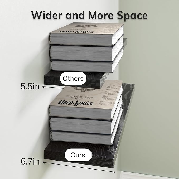 BAYKA Floating Shelves for Wall, Wall Mounted Rustic Wood Shelves for Bathroom, Bedroom, Living Room, Kitchen, Hanging Shelf for Books/Storage/Room Decor with 22lbs Capacity (Black, Set of 3, 15.7in) - Image 7