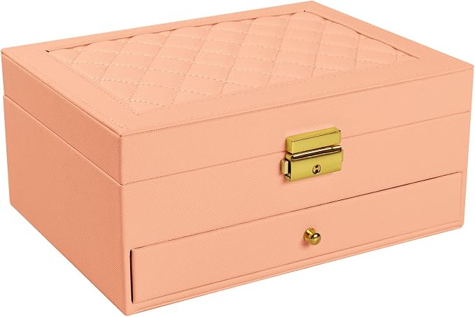 coobest Jewelry Box, 2 Layer Jewelry Organizer with Velvet Earring Organizer, Jewelry Holder Organizer Travel, White Jewelry Boxes for Women, Jewelry Boxes & Organizers for Girls, pink by Coobest